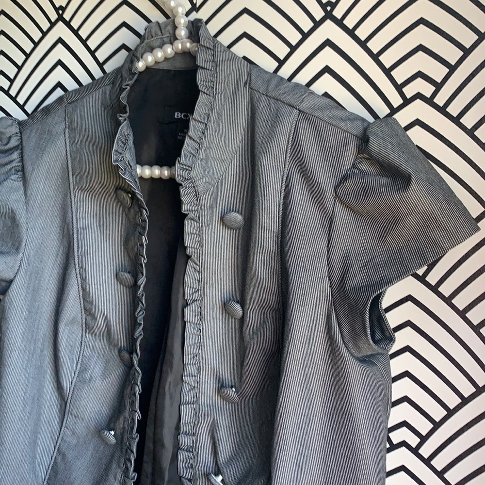 Vintage top vest overcoat charcoal Pin stripe Y2k 2000s bcx office siren - Picture 4 of 7